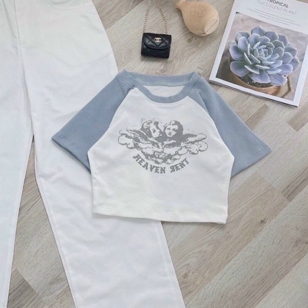 áo croptop raplang tay in thiên thần xinh pc