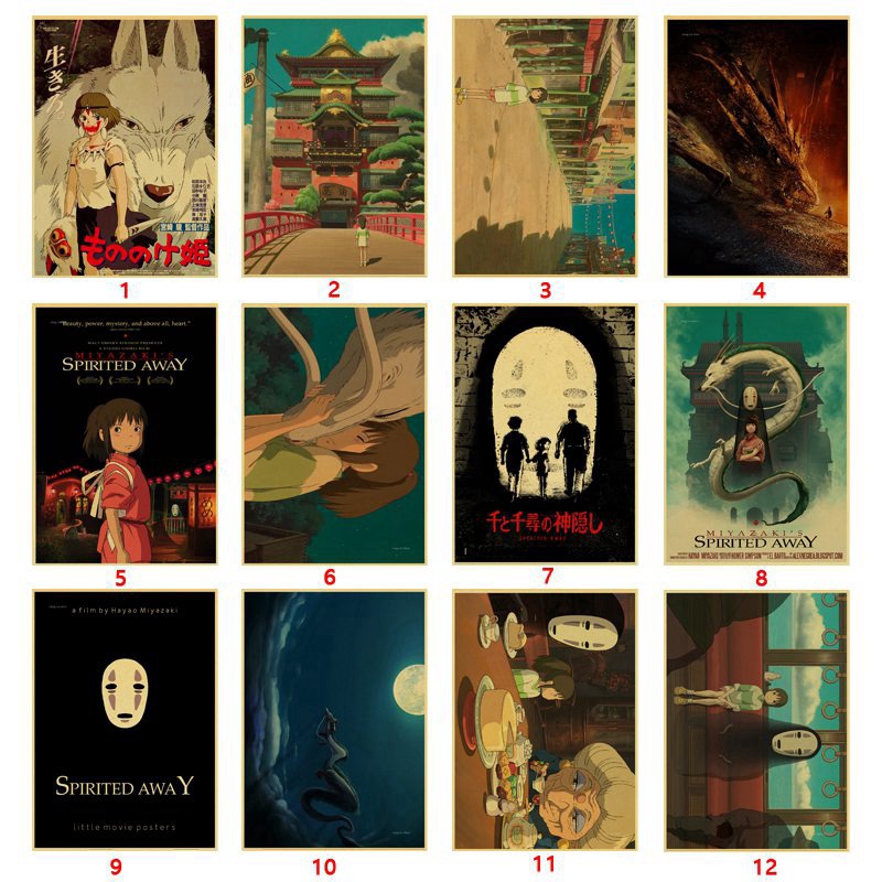 Poster Phim Hoạt Hình Spirited Away Hayao Miyazaki Phong Cách Retro