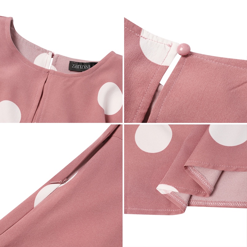 Đầm maxi ZANZEA tay dài họa tiết chấm bi thời trang cho nữ