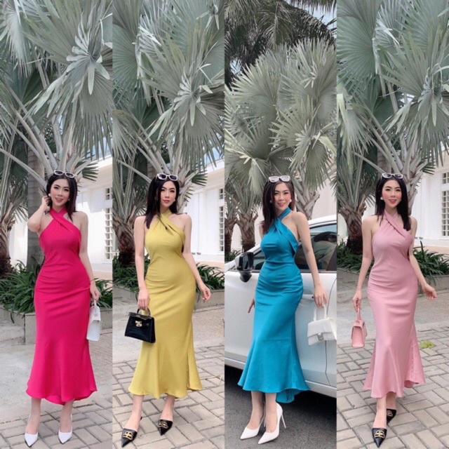❉ Đầm yếm cổ chéo đuôi cá