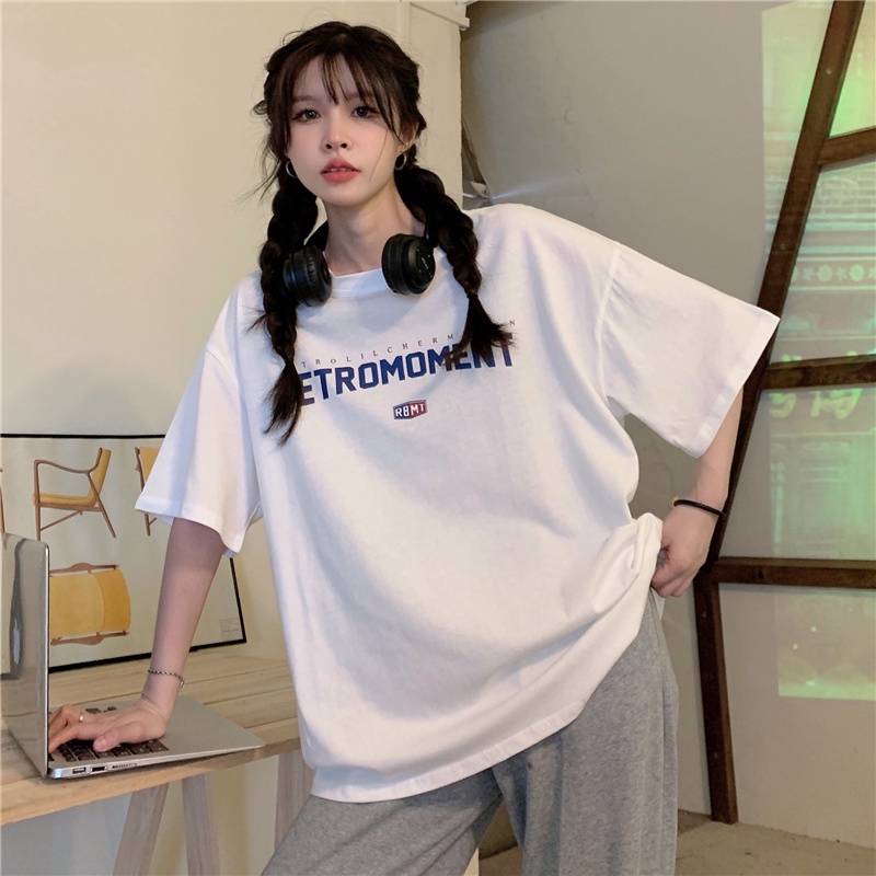 SUXI Áo Thun Ngắn Tay Cổ Tròn In Họa Tiết Đơn Giản Dễ Phối Đồ Thời Trang Mùa Hè Cho Nữ