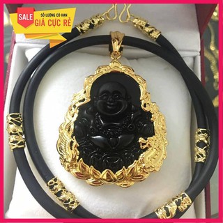 Dây chuyền/ Vòng cổ nam cao su nạm rồng vàng kèm mặt phật màu xanh bọc vàng siêu HOT