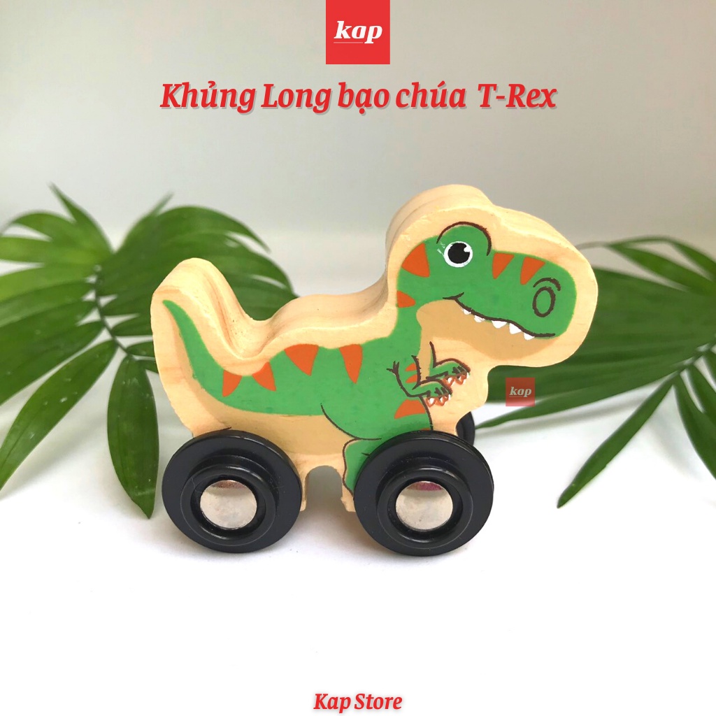 XE KHỦNG LONG GỖ- Chơi được trên đường ray gỗ