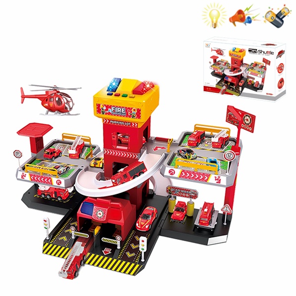 Bộ đồ chơi bãi đậu xe cứu hỏa, nhà để xe cứu hỏa Fire city SANHO SH15