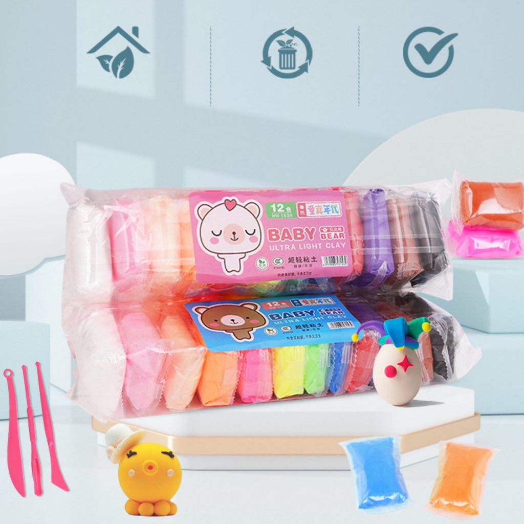 Đất Sét Tự Khô, Đất Nặn An Toàn cho bé Set 12,,36 màu hàng có sẵn, đất sét tự khô an toàn cho bé
