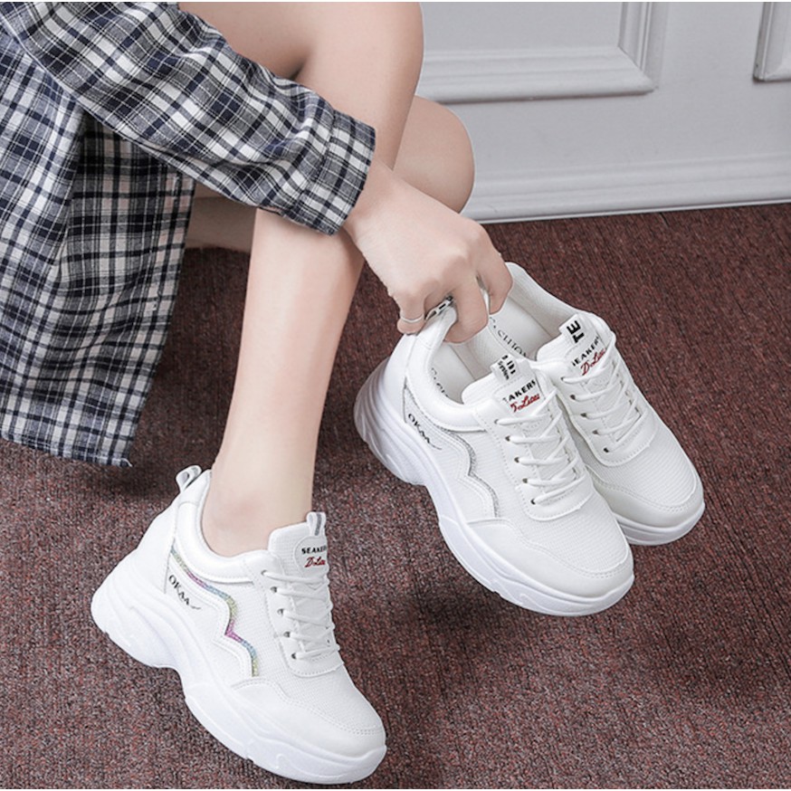 Giày thể thao nữ , giày sneaker nữ độn đế AA OKK  5cm nhũ lấp lánh đường viền đế sóng hàng cao cấp cực đẹp và êm chân