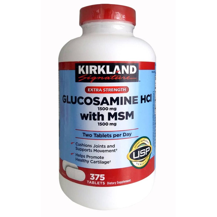 Glucosamine HCL 1500mg Kirkland With MSM 1500mg Hộp 375 Viên, Nắp Đỏ