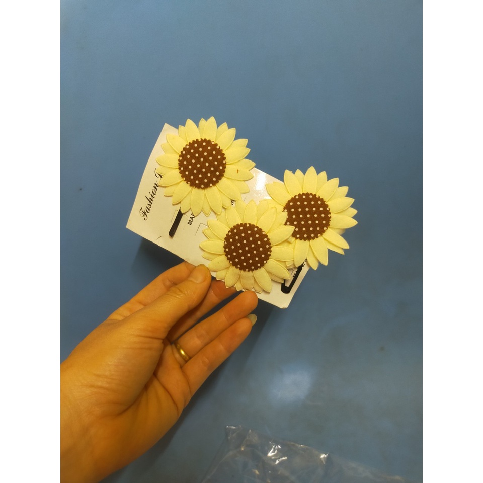 Kẹp tóc hình hoa hướng dương cực xinh,vỉ 3 món kẹp ,dây buộc,ảnh thật