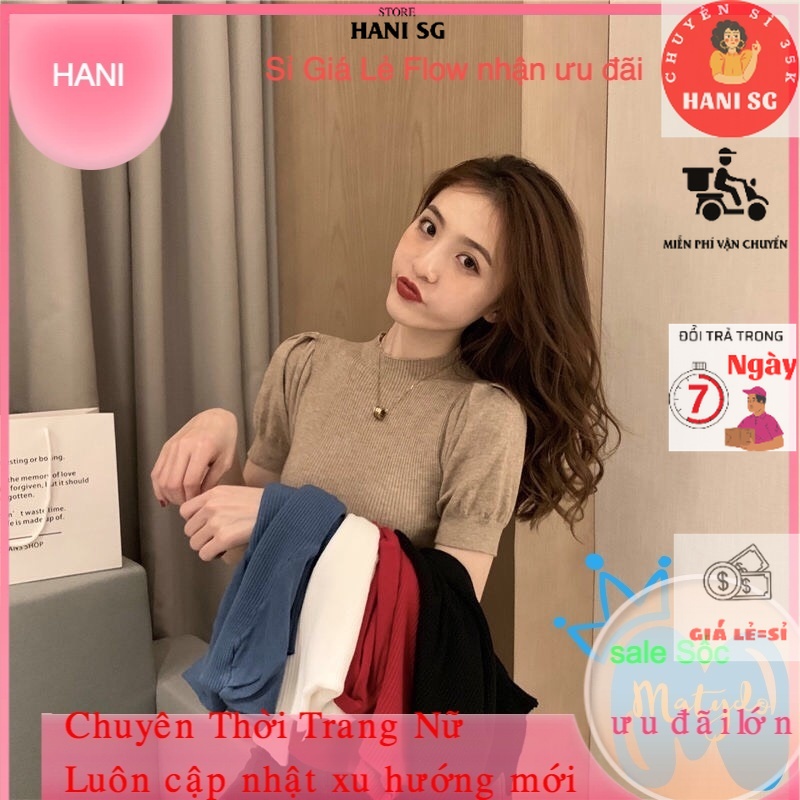 (HCM)Áo Len Nữ Cổ 3cm NGẮN Tay Bồng HANị đẹp  Len Mềm Mịn Phù Hợp Mặc Mùa Thu đông Nhiều Màu Sắc Từ 40-55kg CC