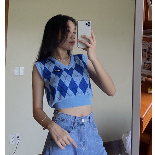 Áo croptop gile len thổ cẩm