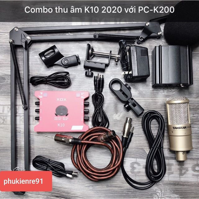 Combo bộ thu âm hát livestream mic PC K200 ,sound card K10 bản đặc biệt 2020 ,đầy đủ phụ kiện