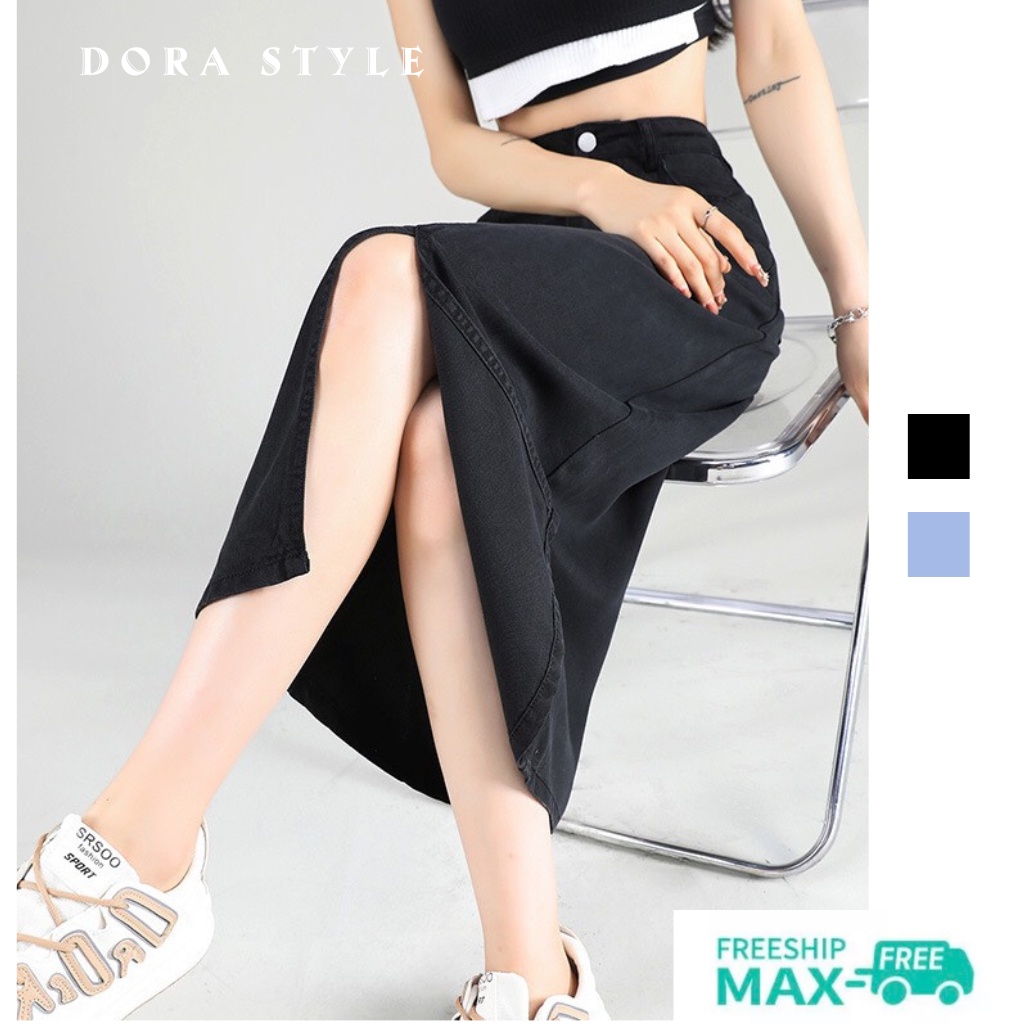 Chân váy jean xẻ lưng cao Hàn Quốc Dorastyle