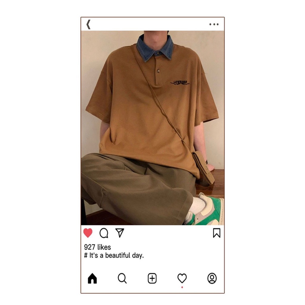 Áo Thun polo Tay Ngắn Dáng Rộng Cổ polo Màu Sắc Tương Phản Phong Cách Retro Dành Cho Nam Và Nữ