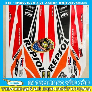 Tem rời winner Repsol đỏ cam đen dán xe trắng 3 lớp ko bay màu