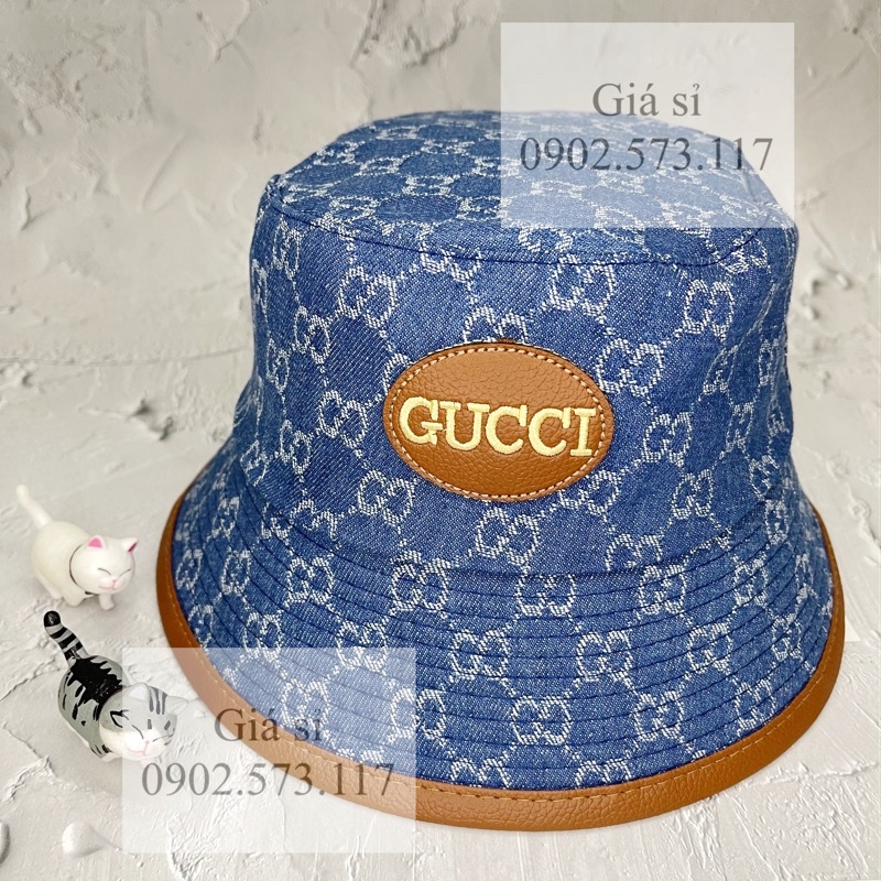 Nón bucket jean thêu GG mạc tròn viền thời trang nam nữ phong cách