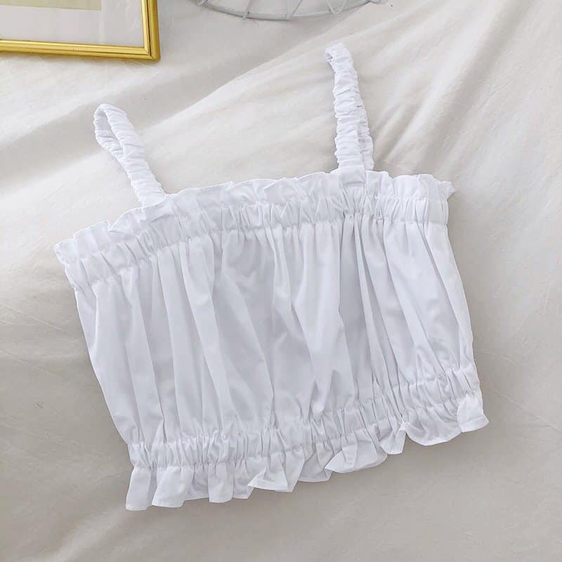 A015 Áo hai dây nhún ngực viền bèo công chúa cute sexy croptop ôm thân trắng tím, áo crt hai dây ba lỗ bánh bèo Ulzzang | BigBuy360 - bigbuy360.vn