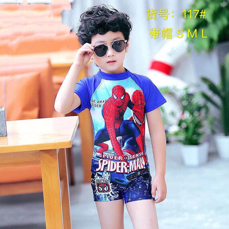 (sẵn) set bơi cho bé trai béo bụ SBBT26 sz 12-40kg bộ bơi liền thân hình siêu nhân có mũ cho bé (hàng có sẵn) SUBIN KIDS