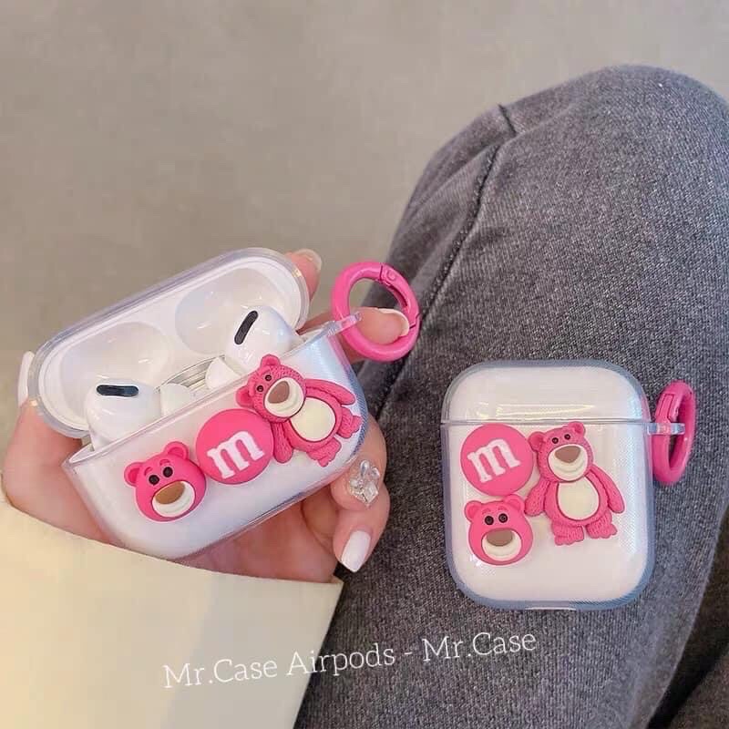 Case Airpods 1/2/3/Pro Vỏ Tai Nghe Hình Gấu Hồng Trong Dẻo Cực Xinh - Mr.Case AirPods