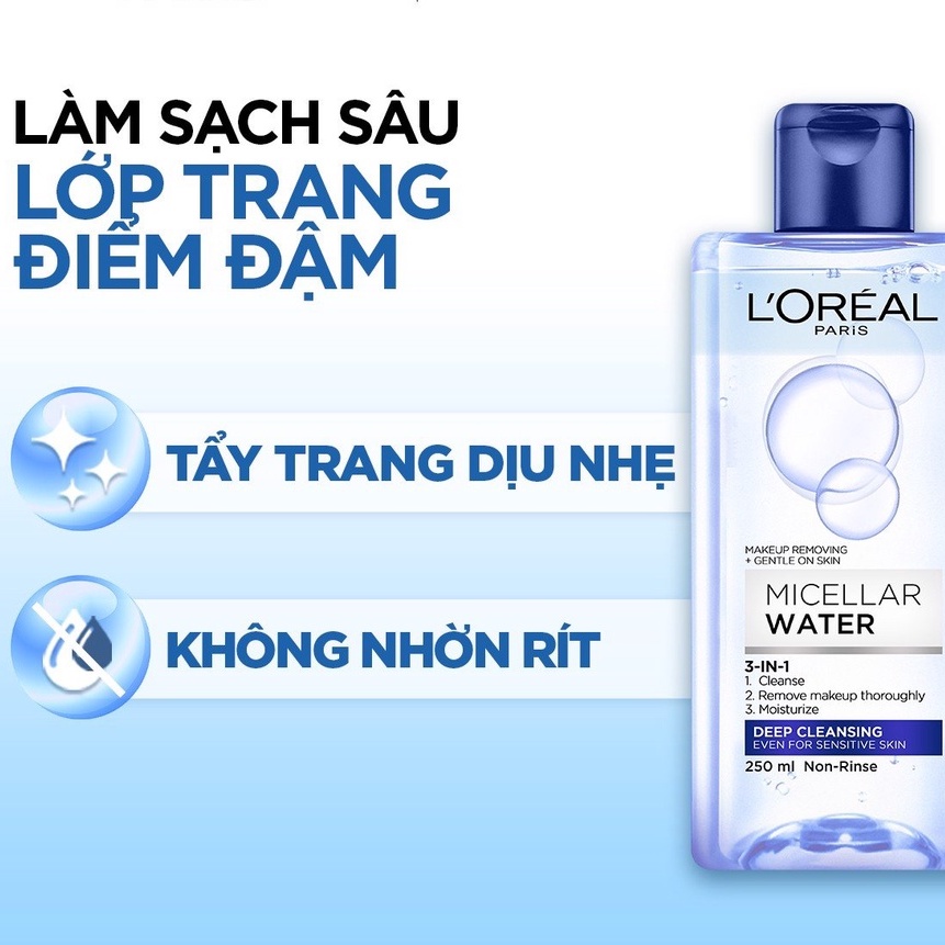 Nước tẩy trang Loreal - L'Oreal Paris 3 in 1 làm sạch da cho da dầu mụn nhạy cảm khô - Thi Vũ