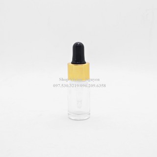 Vỏ chai tinh dầu 5ml trong suốt - Nắp bóp nhôm vàng đầu đen