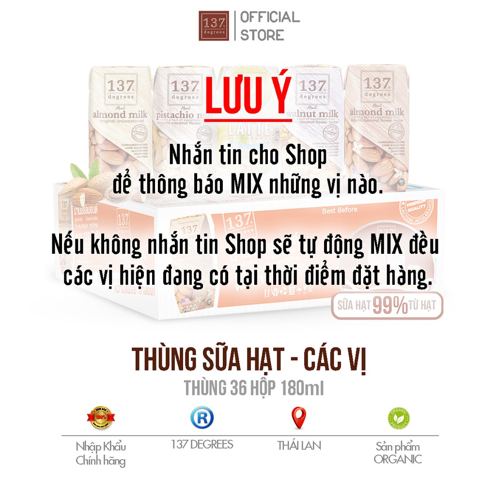 Thùng 36 hộp sữa hạt nguyên chất 137 Degress Thái Lan - Hộp 180ml