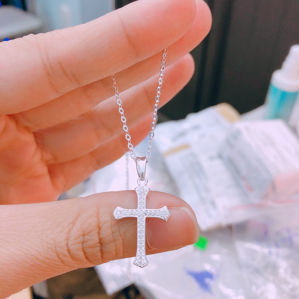 Dây chuyền nữ bạc ta mặt thánh giá nạm đá tinh tế kĩ càng - Bạc Bibi silver