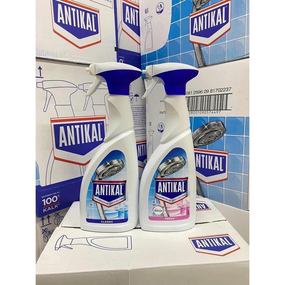 Antikal - Chai xịt dung dịch tẩy cặn bám trên inox trong nhà tắm Febreze hương hoa 700ml - hàng nhập khẩu Đức