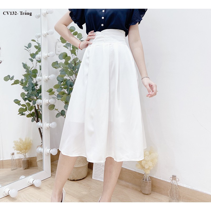 CV132- Chân váy xòe lưng cao xếp ly