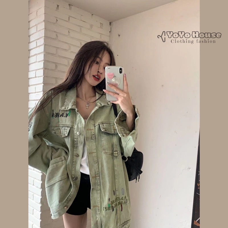 Áo khoác denim dài tay phong cách retro thời trang mùa thu 2022