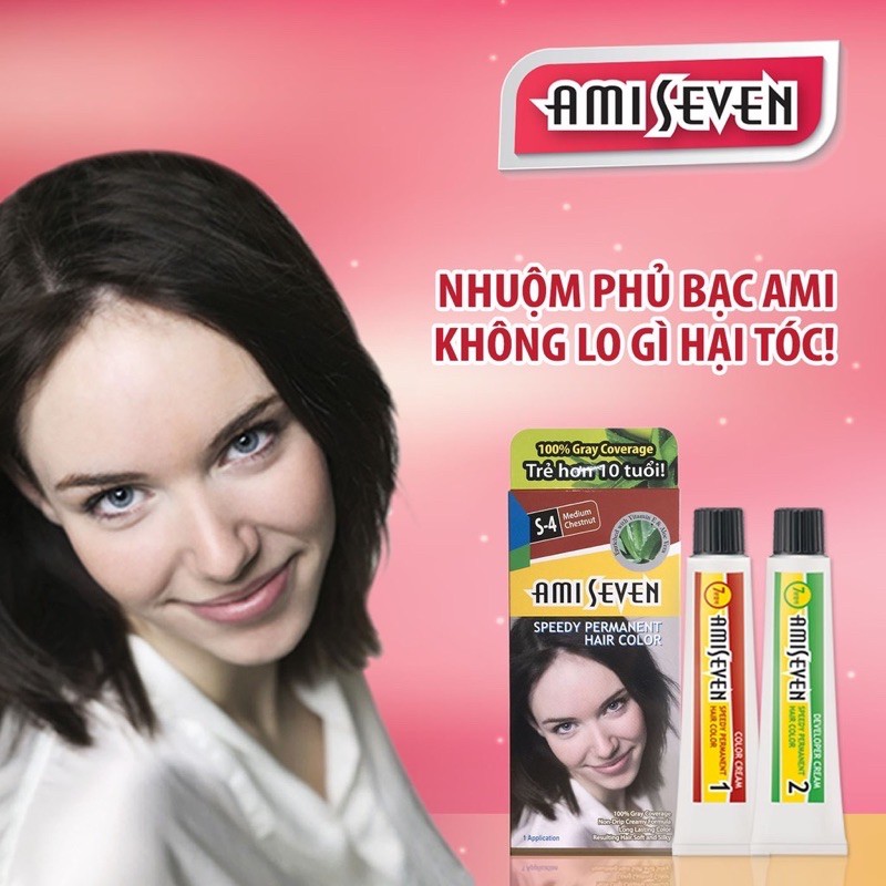 Nhuộm phủ bạc dược thảo Nhanh 7 Phút AMI SEVEN S4 Nâu hạt dẻ (60g+60g) Hàn Quốc