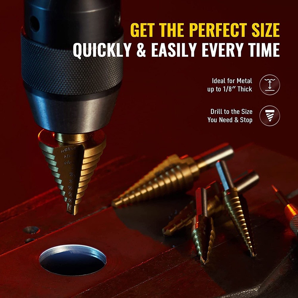 BERT 🇻🇳 | Bộ 6 Mũi khoan tháp từng bước phủ Titan 1/4 "Bước khoan Bit