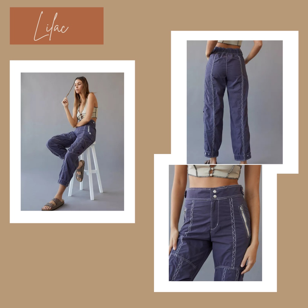 ❗️ LILAC - VNXK - DƯ XỊN - GIÁ TỐT ❗️ - Quần BDG Nữ Bo Chun Lưng Tím, Viền Chỉ Trắng Nổi
