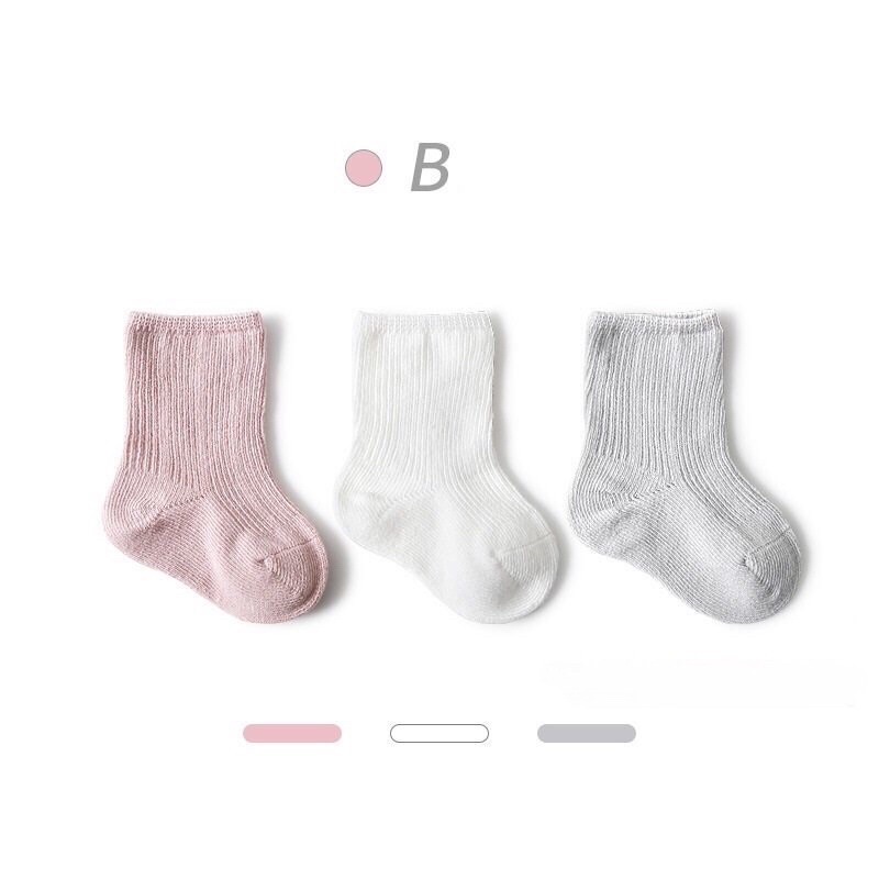 Set 3 Đôi Tất Vớ Trơn Trẻ Em, Tất Giữ Ấm Chân Cho Bé Kiểu Dáng Hàn Quốc