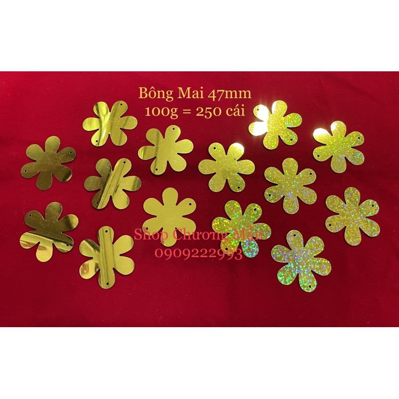 100G Bông Mai 6 Cánh 47mm Kim Sa Làm Cây Tài Lộc