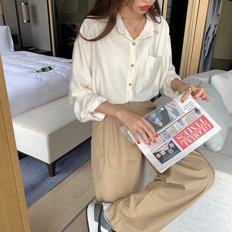 Áo Sơ Mi Dáng Rộng Màu Trơn Thời Trang 54335