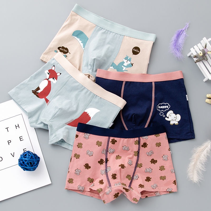 Bộ 4 quần lót boxer họa tiết động vật hoạt hình dễ thương cho bé trai