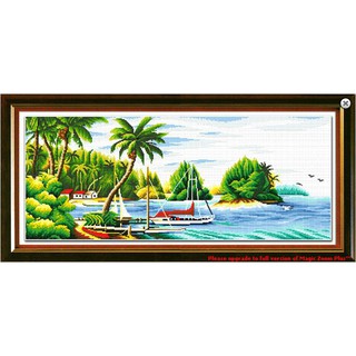 Tranh thêu chữ thập làng ven biển ry10890 kt:96x44cm