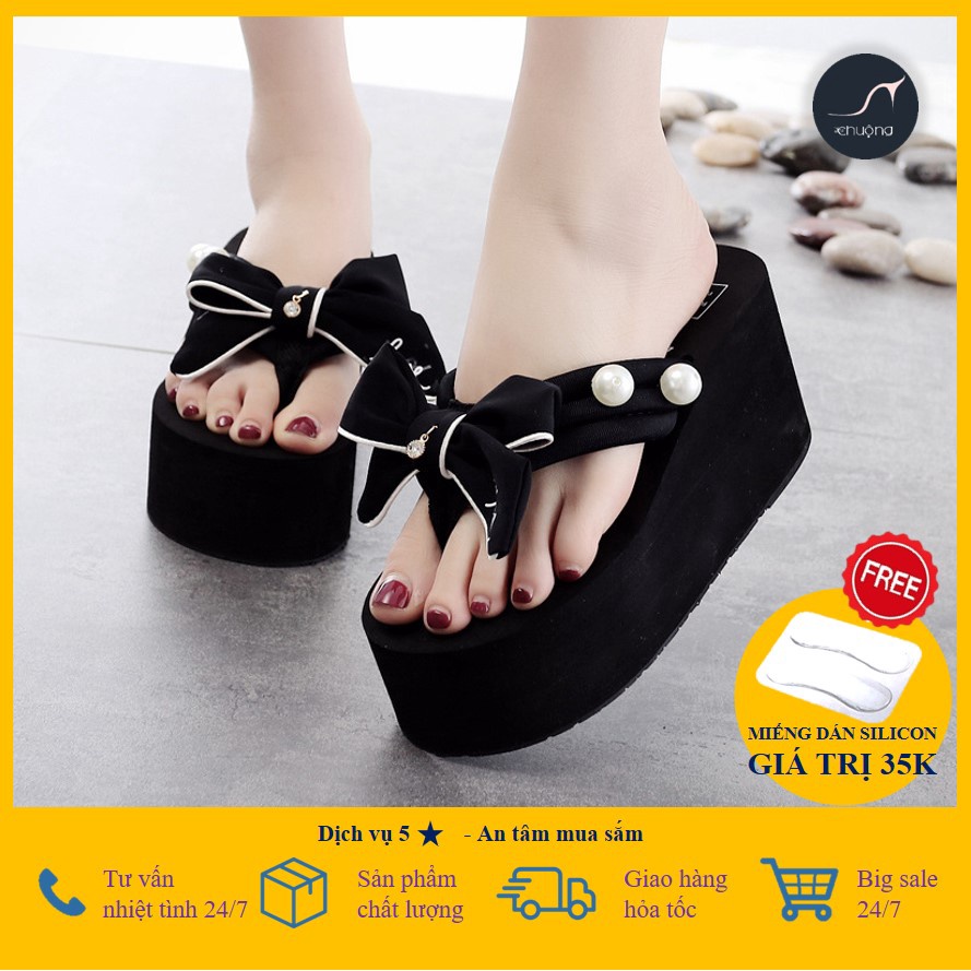 [ ẢNH THẬT ] Dép Nữ Đế Xuồng Đính Nơ Chữ Love Và Kết Châu 8cm Cao Cấp Thời Trang Hàn Quốc