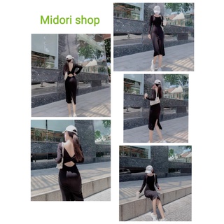 Đầm ôm body nhún lưng tay dài chất thun gân mềm mỏng độ co giãn tốt, váy ôm body nữ tay dài ôm dáng cực kì MIDORI247