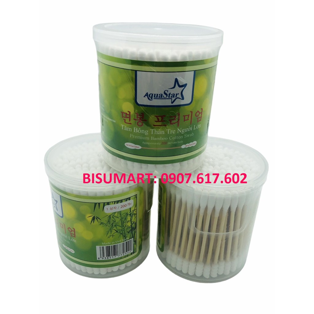 Tăm bông, Bông ráy tai lõi cây Trúc cao cấp AquaStar (HỘP 200 que)