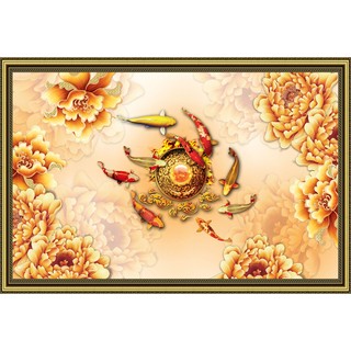 Tranh dán tường 3D VTC Cửu ngư quần hội Lunawall-0043K kim sa