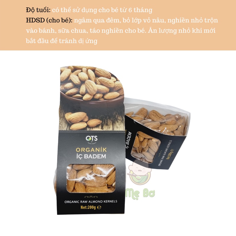 [OTS] Hạnh nhân thô hữu cơ 200g (có gói lẻ 100g)