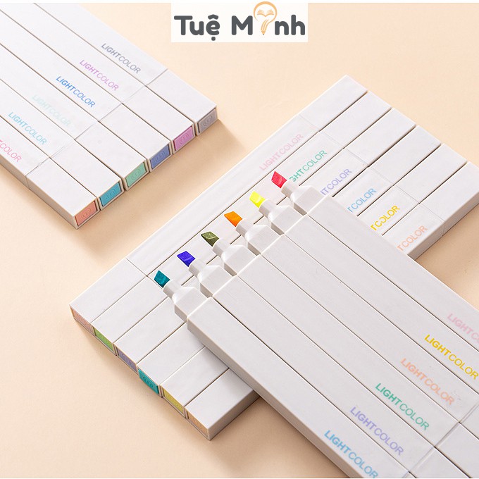 Bút highlight 2 đầu Light Color màu pastel, bút ghi chú HI06 tặng kèm sticker