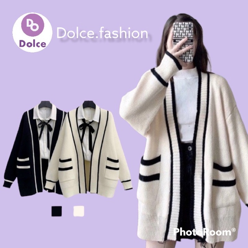 Áo cadigan len nữ dày thiết kế viền đen trắng Ulzzang Hàn Quốc DOCLE L10
