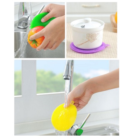 1 Miếng Chà Rửa Silicone Đa Năng Cho Nhà Bếp / Phòng Tắm Màu Ngẫu Nhiên