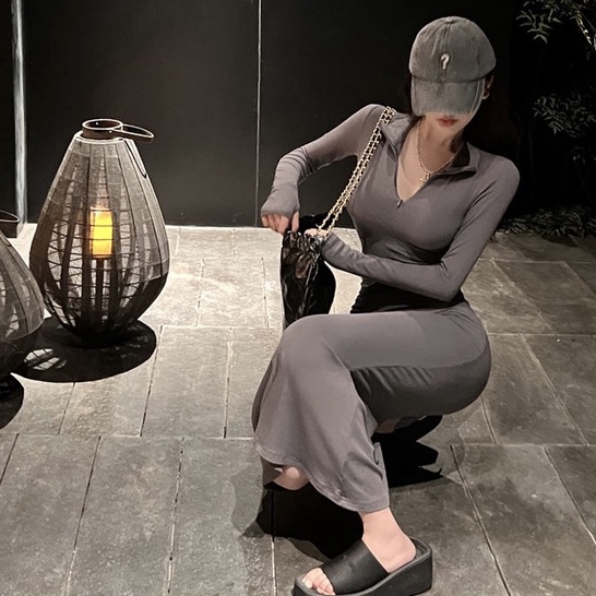 Đầm Cổ Vuông Dáng Ôm Co Giãn Phong Cách Hàn Quốc Ngọt Ngào