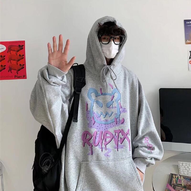 Áo hoodie dáng rộng in họa tiết hoạt hình phong cách hip hop dành cho nam size M-5XL