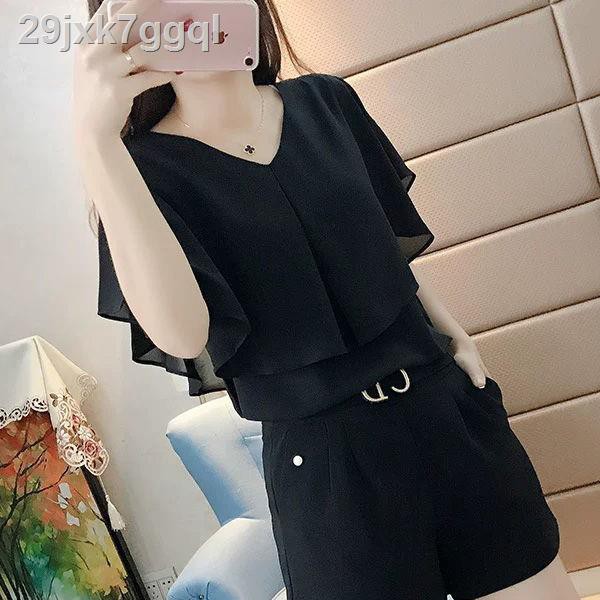 áo trễ vaiÁo voan trễ vai nữ tay ngắn 2021 phiên bản Hàn Quốc mới mùa hè dáng rộng và mỏng V - blouse cổ yếm ki