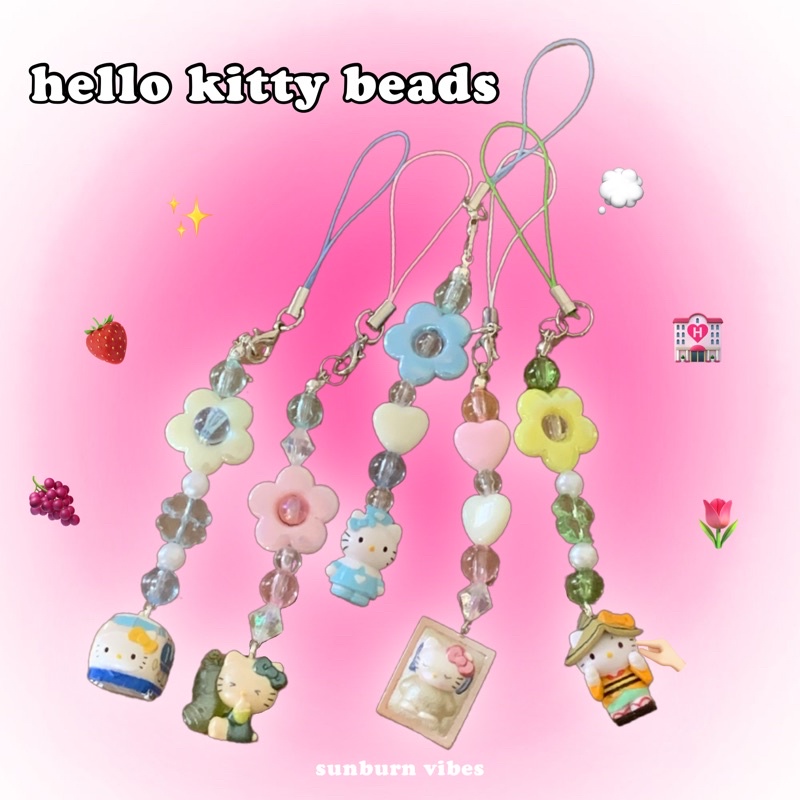 (restock 9.9) Móc Khóa Điện Thoại Hoặc Trang Trí Hạt hello kitty