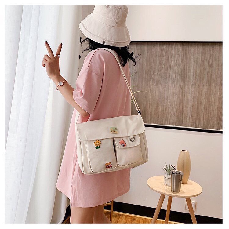 Túi đeo chéo Hazin nam nữ thời trang đi học để sách vở đồ dùng vải canvas đẹp giá rẻ chất lượng tốt HZM12